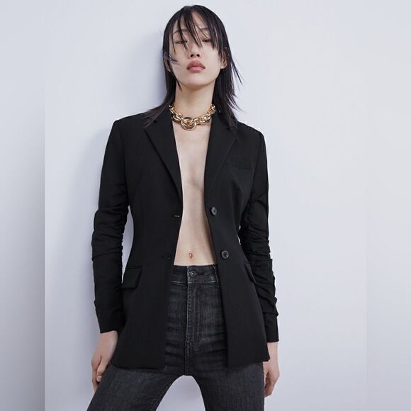 ZARA RUCHED SLEEVE BLAZER - Picture 2 of 4